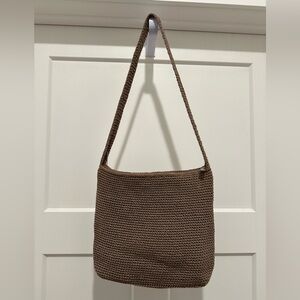 The Sak Crochet Knit Shoulder Hobo Bag Purse Brown EUC